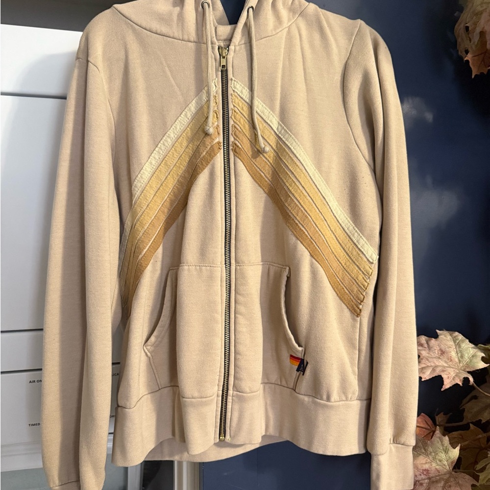 Tan and Gold Zip-Up Hoodie
